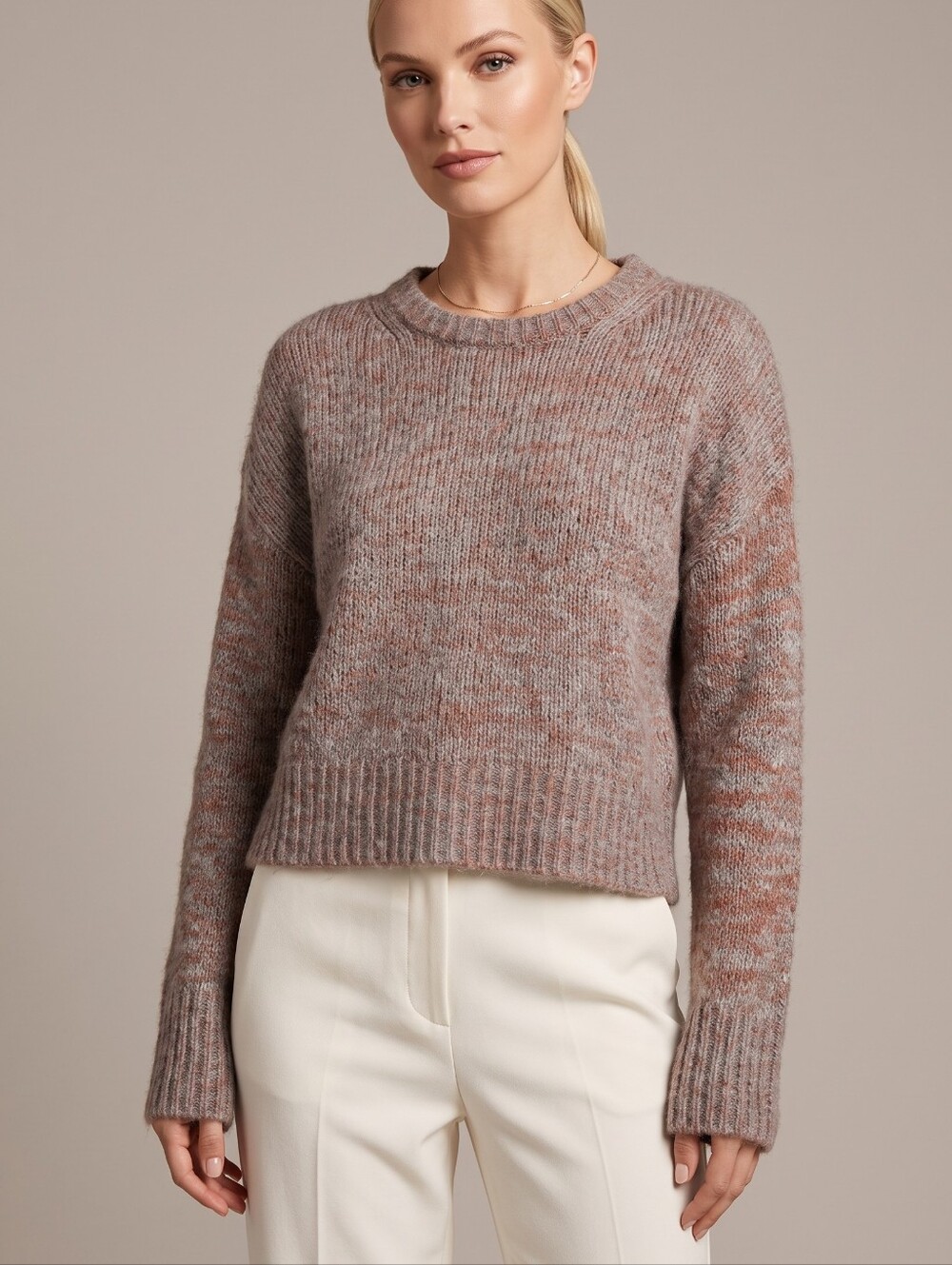 Rachel Zoe Alpaca Wool Taupe Knit Sweater Crewneck Minimalist Winter Luxury Cozy